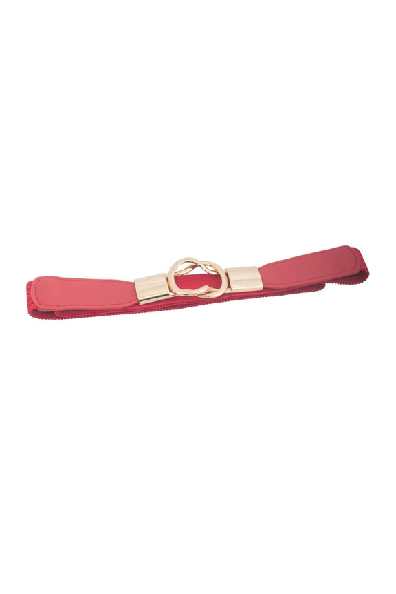 eVogues Plus size Gold Interlock Buckle Skinny Elastic Belt Red