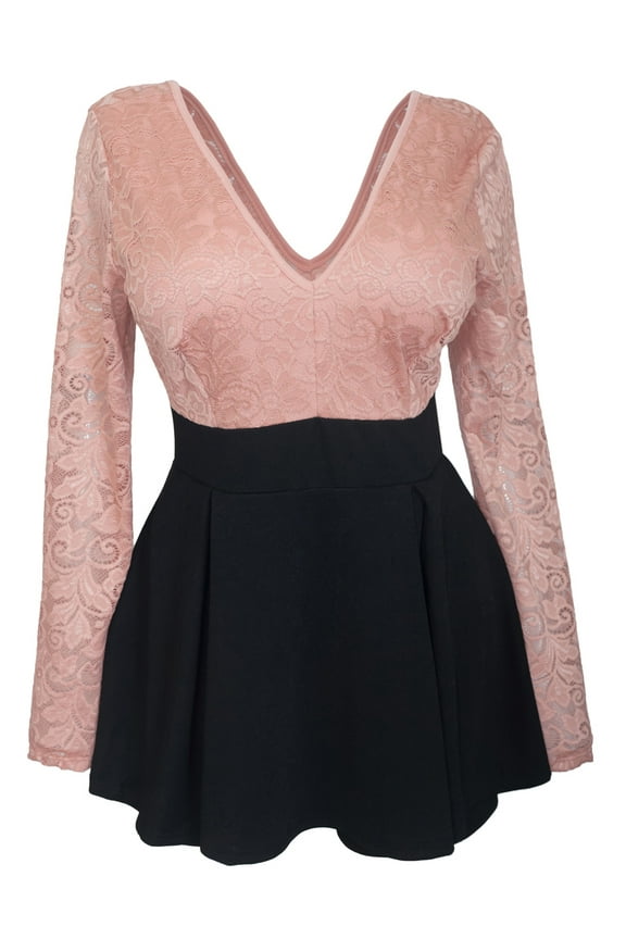 eVogues Plus size Lace Overlay Romper Dress Blush Pink