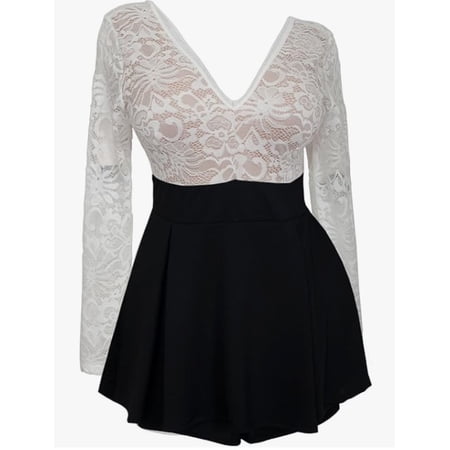 eVogues Plus size Lace Overlay Romper Dress Ivory