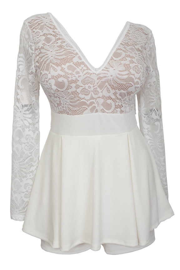 eVogues Plus size Lace Overlay Romper Dress Ivory