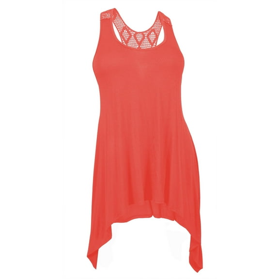 eVogues Plus size Laced Back Sleeveless Tunic Top Coral