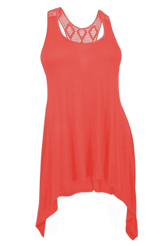 eVogues Plus size Laced Back Sleeveless Tunic Top Coral