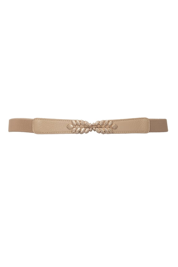 eVogues Plus size Leaf Interlocking Buckle Elastic Belt Khaki