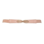 eVogues Plus size Leaf Interlocking Buckle Elastic Belt Pink