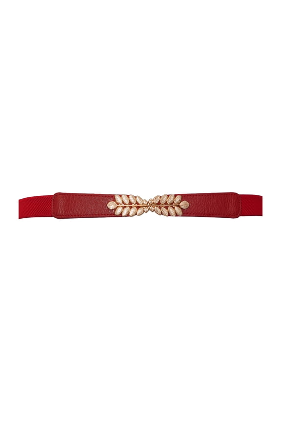 eVogues Plus size Leaf Interlocking Buckle Elastic Belt Red