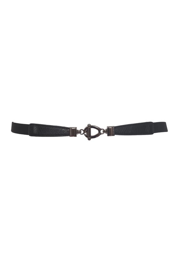 eVogues Plus size Metal Buckle Skinny Elastic Cinch Belt Black