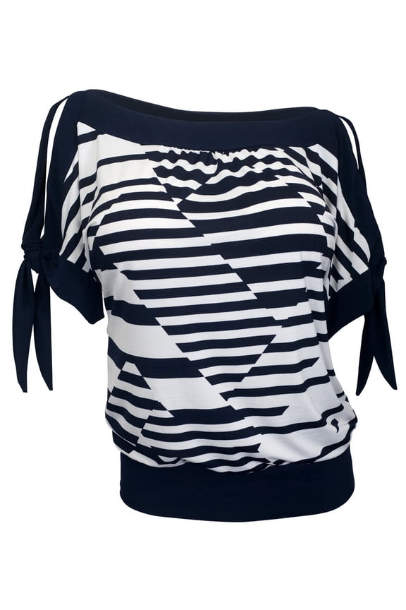 eVogues Plus size Off Shoulder Stripe Print Top Navy