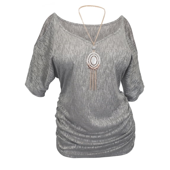 eVogues Plus size Off Shoulder Top with Ruched Detail Gray