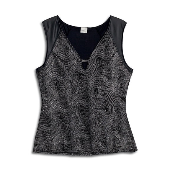 eVogues Plus size Sleeveless Glitter V-neck Top Black