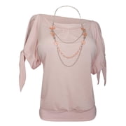 eVogues Womens Cold Shoulder Top with Necklace Detail Pink