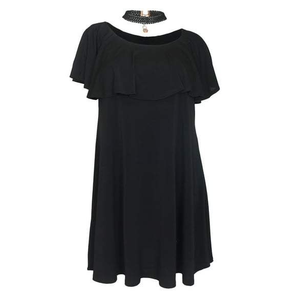 eVogues Women's Flounce Layered Bodice Mini Dress With Necklace Detail Black