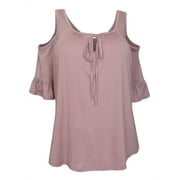eVogues Womens Half Sleeve Cold Shoulder Blouse Lilac