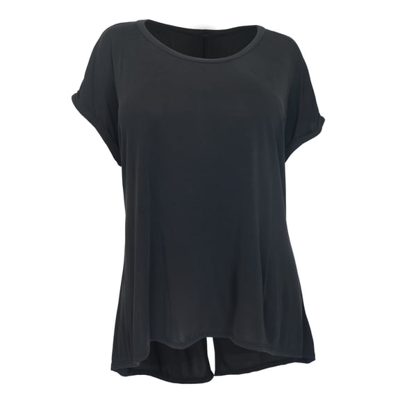 eVogues Women's Hi-Lo Hem Back Slit Top Black