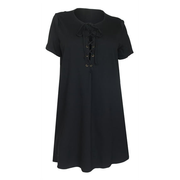 eVogues Women's Lace Up A-Line Dress Black