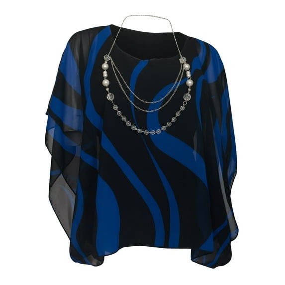 eVogues Women's Layered Square Poncho Top Royal Blue Stripe Print
