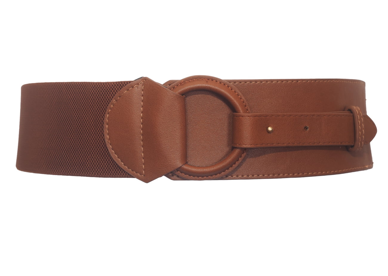 9365 Evogues Plus Size Leatherette O-ring Buckle Elastic Wide Fashion Belt eVogues Plus size Faux Leather Corset Look Elastic Belt  main image 3