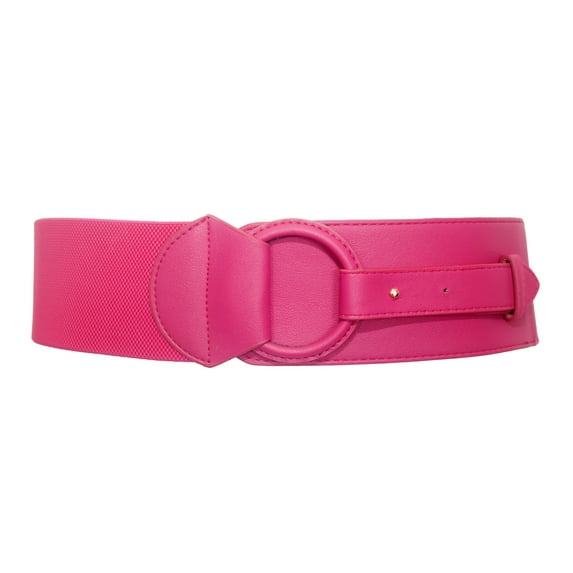eVogues Women's Leatherette O-ring Buckle Elastic Wide Fashion Belt Hot Pink