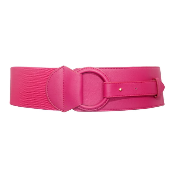 eVogues Women's Leatherette O-ring Buckle Elastic Wide Fashion Belt Hot Pink