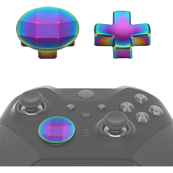 eXtremeRate 2 pcs Metalic Rainbow Aura Blue & Purple Magnetic Stainless Steel D-Pads, Replacement Parts Directional Pad Button Kits for Xbox One Elite & Xbox One Elite Series 2 Controller