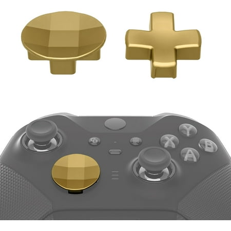 eXtremeRate 2Pcs Metalic Hero Gold Magnetic Stainless Steel D-Pads, for Xbox Elite 1/2 Controller, Replacement Parts Directional Pad Button Kits for Xbox One Elite & Xbox One Elite Series 2 Controller