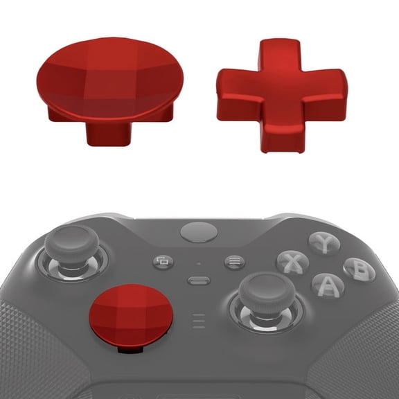 eXtremeRate 2Pcs Metallic Scarlet Red Magnetic Stainless Steel D-Pads for Xbox Elite 1/2 Controller, Replacement Directional Pad Button Kits for Xbox One Elite & Xbox One Elite Series 2 Controller