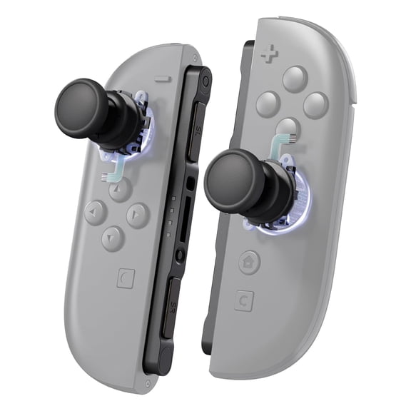 eXtremeRate 3D Joystick & Thumb Grips Kit for Nintendo Switch 2 Joy-Con – w/ Side Rail Buttons & Analog Caps - Clear Atomic Purple