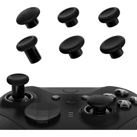 eXtremeRate 6 in 1 Metal Replacement Thumbsticks for Xbox Elite Series 2 Controller, Metallic Black Swappable Magnetic Analog Stick Joystick Caps for Xbox Elite 2 Core Controller (Model 1797)