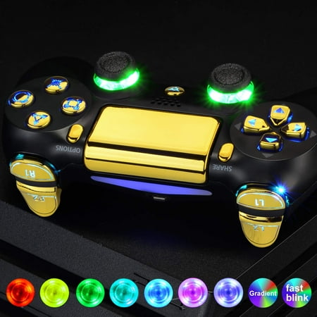 eXtremeRate 7 Colors 9 Modes Button Chrome Gold D-pad Thumbsticks Face Buttons for PS4 Controller
