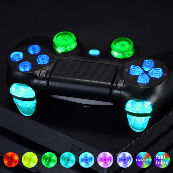 eXtremeRate 7 Colors 9 Modes Button Control DTFS (DTF 2.0) LED Kit for PS4 Controller, Multi-Colors Luminated D-pad Thumbsticks Face Buttons for PS4 Controller - Controller NOT Included