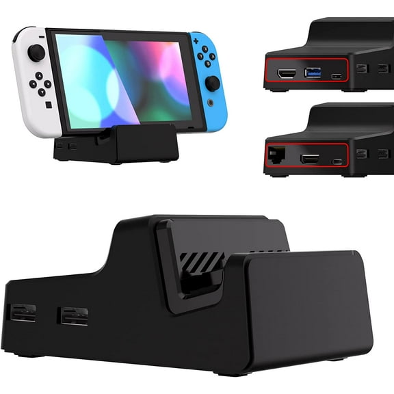 eXtremeRate AiryDocky Kit Black Replacement Case Mini Dock Shell Cover for Nintendo Switch/OLED Dock