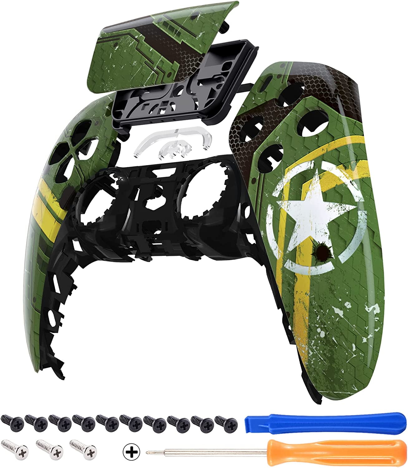 eXtremeRate Army Mecha Replacement Touchpad Front Housing Shell for ps5 Controller BDM-010/020/030/040
