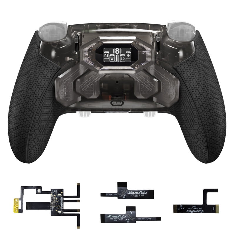 eXtremeRate BEYOND Kit for PS5 Edge - OLED Display Paddles w/ 4 Remappable Buttons & Rubberized Grip (Clear & Black)