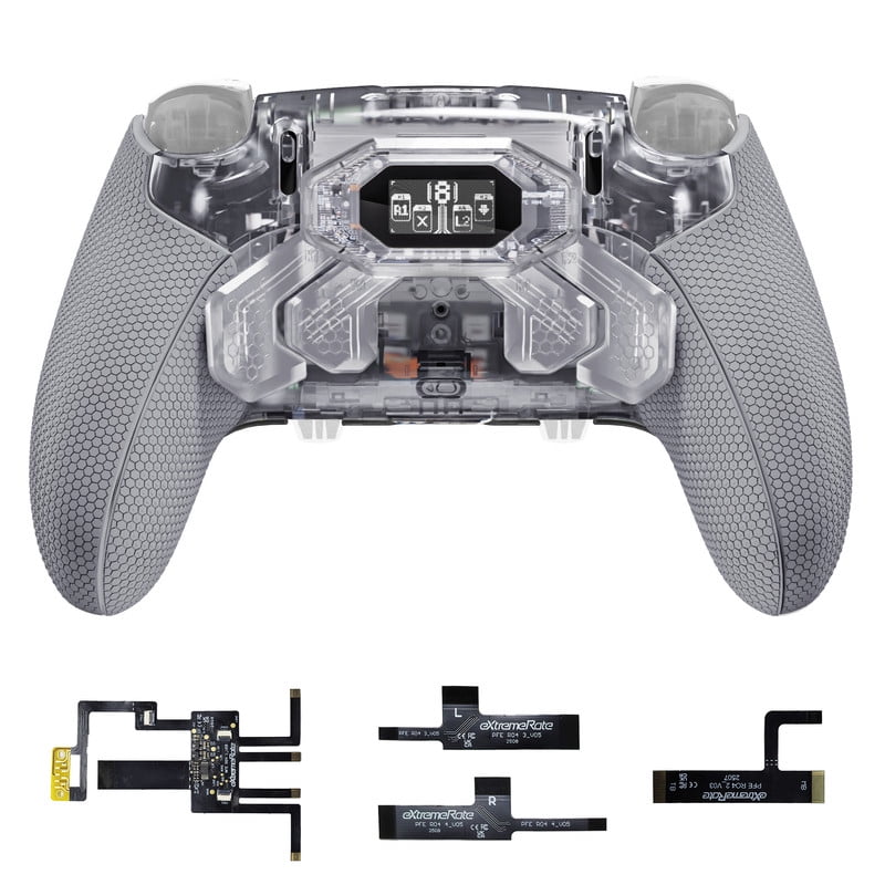 eXtremeRate BEYOND Kit for PS5 Edge - OLED Display Paddles w/ 4 Remappable Buttons & Rubberized Grip (Clear & Gray)