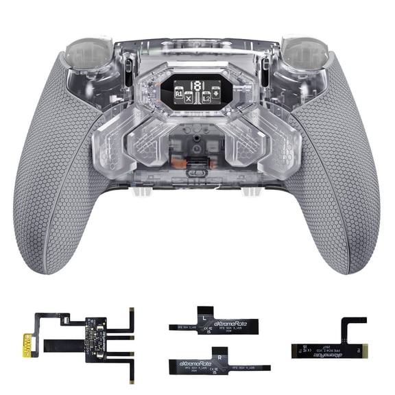 eXtremeRate BEYOND Kit for PS5 Edge - OLED Display Paddles w/ 4 Remappable Buttons & Rubberized Grip (Clear & Gray)