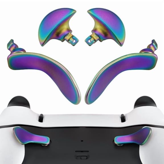 eXtremeRate Metallic Rainbow Aura Blue & Purple Back Paddles for PS5 Edge Controller – 4PCS Metal Buttons