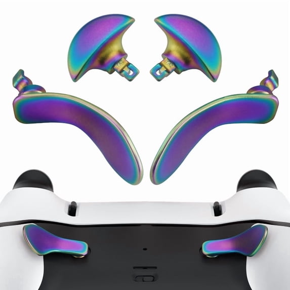 eXtremeRate Metallic Rainbow Aura Blue & Purple Back Paddles for PS5 Edge Controller – 4PCS Metal Buttons