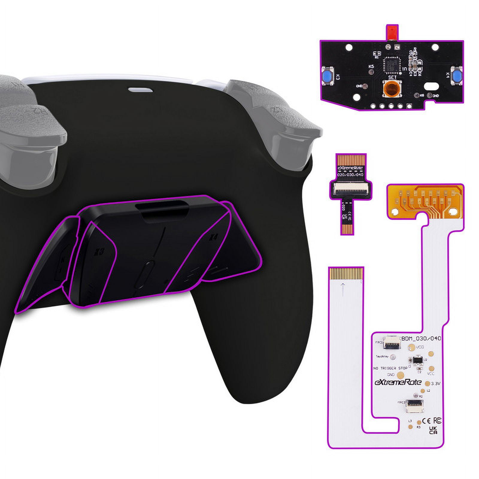 eXtremeRate Back Paddles Programable RISE4 V3 Remap Kit for PS5 Controller BDM-030 040 050, Upgrade Board Black Redesigned Bottom Shell 4 Back Buttons Set for PS5 Controller - NO Controller