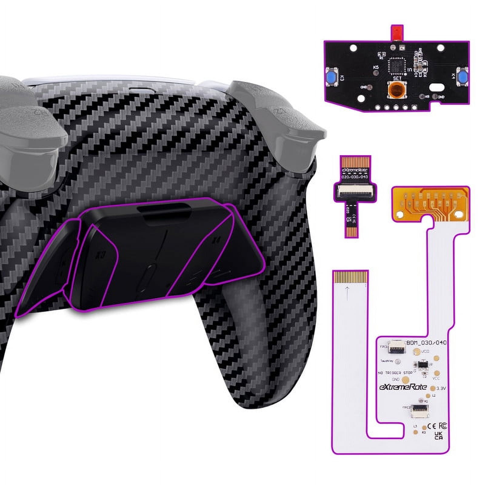 eXtremeRate Back Paddles Programable RISE4 V3 Remap Kit for PS5 Controller BDM-030 040 050, Upgrade Board Graphite Carbon Fiber Redesigned Bottom Shell 4 Back Buttons for PS5 Controller -NO Controller