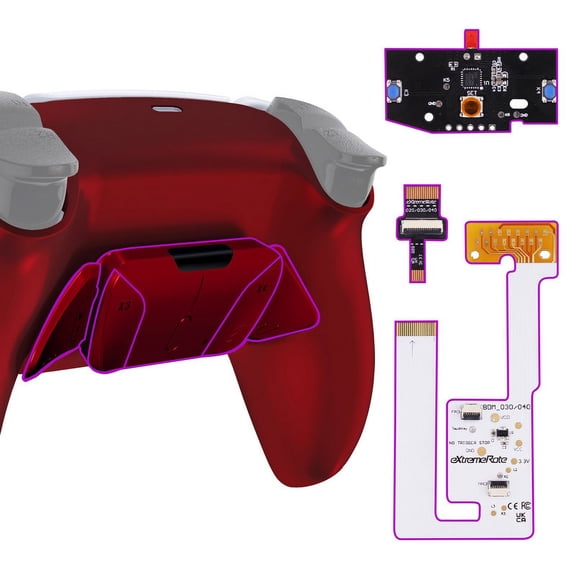 eXtremeRate Back Paddles Programable RISE4 V3 Remap Kit for PS5 Controller BDM-030 040 050, Upgrade Board Scarlet Red Redesigned Bottom Shell 4 Back Buttons Set for PS5 Controller - NO Controller