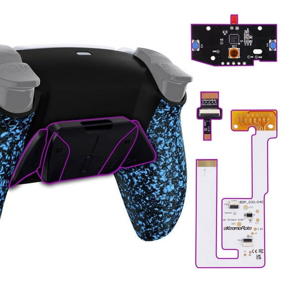 eXtremeRate Back Paddles Programable RISE4 V3 Remap Kit for PS5 Controller BDM-030 040 050, Upgrade Board Textured Blue Redesigned Bottom Shell 4 Back Buttons Set for PS5 Controller - NO Controller