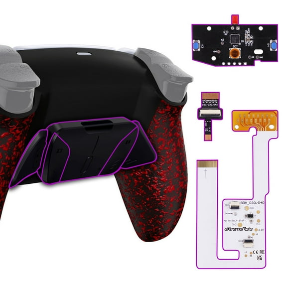 eXtremeRate RISE4V3 Back Button Remap Kit for PS5 Controller BDM-030/040/050, Upgrade Board with Textured Red Shell, 4 Programmable Paddles
