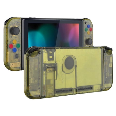 eXtremeRate Back Plate for Nintendo Switch Console, NS Joycon Handheld Controller Housing with Colorful Buttons, DIY Replacement Shell for Nintendo Switch - Amber Yellow