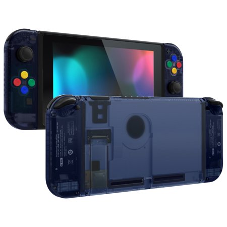eXtremeRate Back Plate for Nintendo Switch Console, NS Joycon Handheld Controller Housing with Colorful Buttons, DIY Replacement Shell for Nintendo Switch - Clear Deep Ocean Blue
