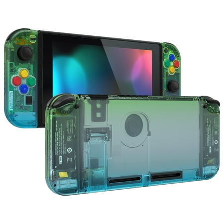 eXtremeRate Back Plate for Nintendo Switch Console, NS Joycon Handheld Controller Housing with Colorful Buttons, DIY Replacement Shell for Nintendo Switch - Gradient Translucent Green Blue