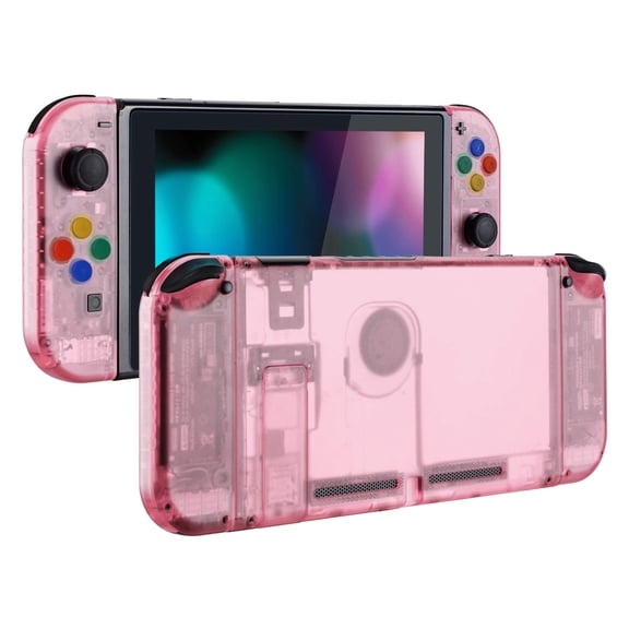 eXtremeRate Back Plate for Nintendo Switch Console, NS Joycon Handheld Controller Housing with Colorful Buttons, DIY Replacement Shell for Nintendo Switch - Cherry Pink
