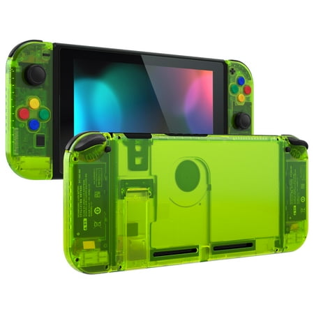 eXtremeRate Back Plate for Nintendo Switch Console, NS Joycon Handheld Controller Housing with Colorful Buttons, DIY Replacement Shell for Nintendo Switch - Clear Lime Green