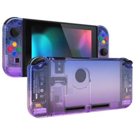 eXtremeRate Back Plate for Nintendo Switch Console, NS Joycon Handheld Controller Housing with Colorful Buttons, DIY Replacement Shell for Nintendo Switch - Gradient Translucent Bluebell