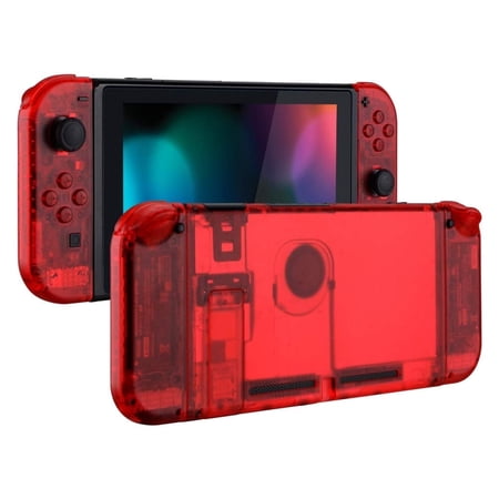 eXtremeRate Backplate for Nintendo Switch Console, NS Joycon Handheld Controller Housing with Full Set Buttons, DIY Replacement Shell for Nintendo Switch - Clear Red