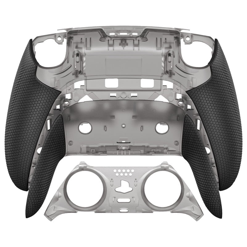 eXtremeRate Beyond-ARC Shell Kit for PS5 Edge Controller - Rubberized Grip Front & Back Cover (Clear & Black)