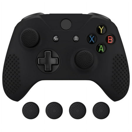 eXtremeRate Black Anti-Slip Silicone Cover Skins Thumb Grips Caps Protective Case for Microsoft Xbox One X & One S Controller